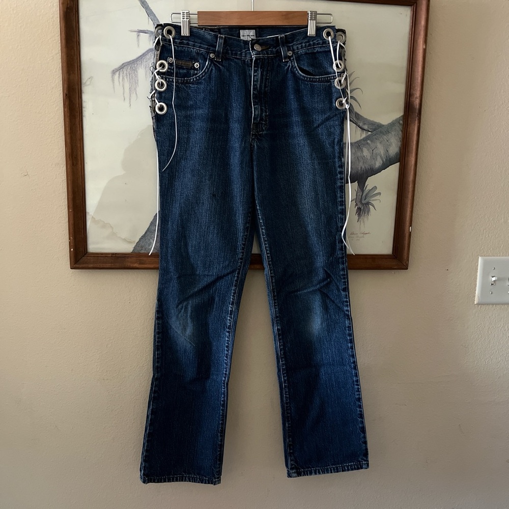 Calvin Klein Blue Straight Jeans with Side Embellishments
